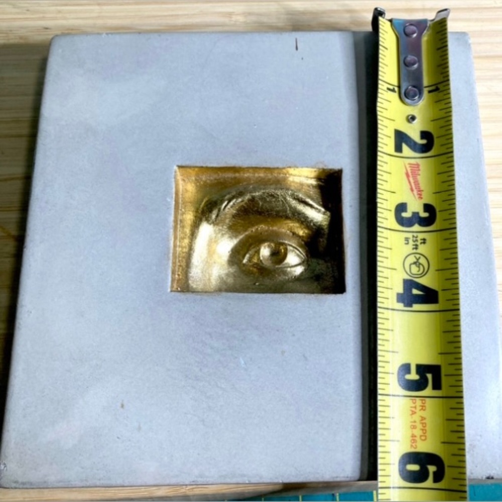 Signed Concrete Tile Art Gold Leaf Intaglio Style Wall Hanging Eye Sculpture